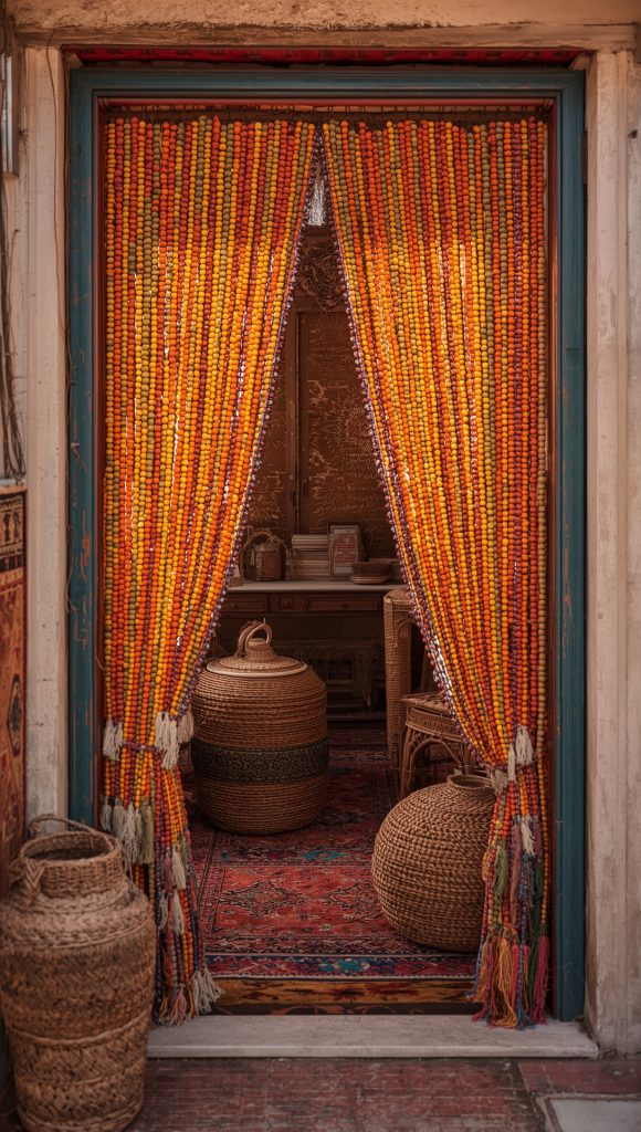 Painted Wooden Beaded Curtain Strings