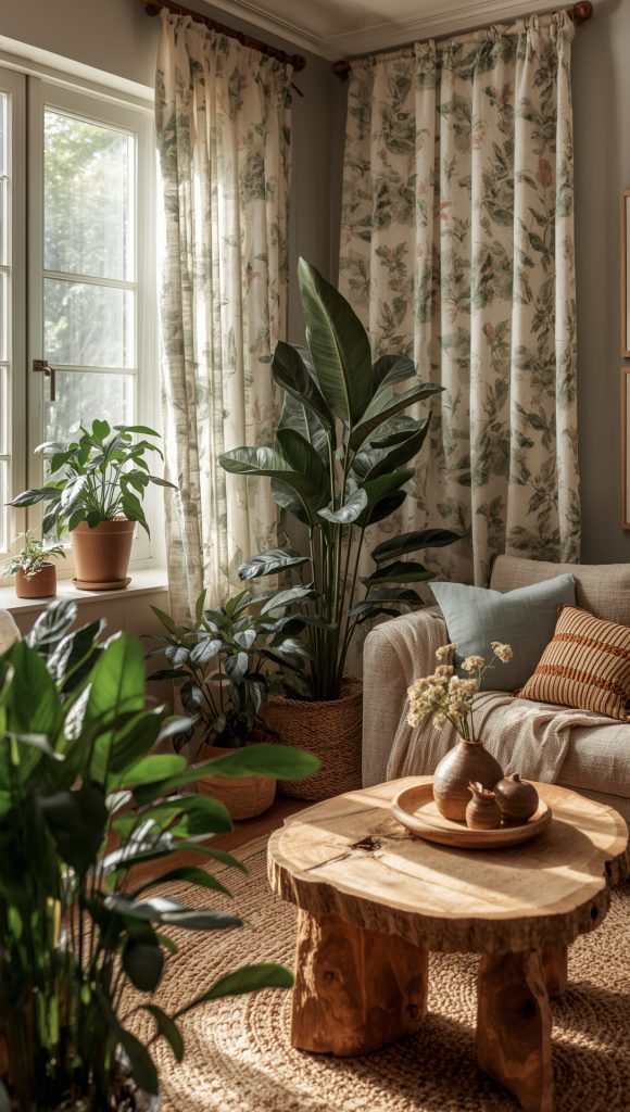 Botanical‑Print Linen Drapes