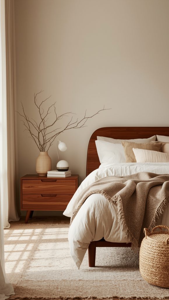 Teak Mid Century Modern Bedroom with Curved Details
