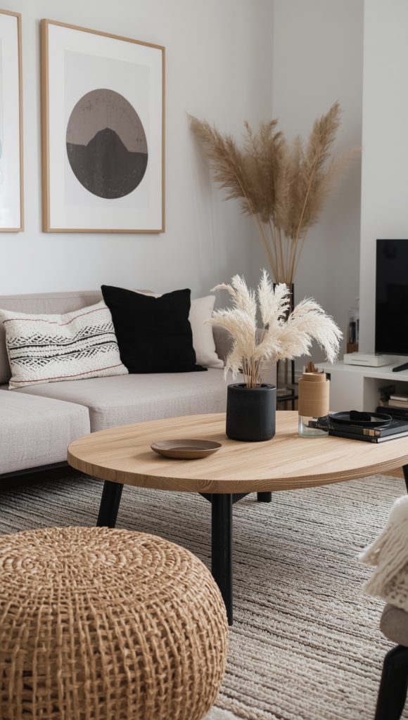 Japandi Coffee Table with Black Accents