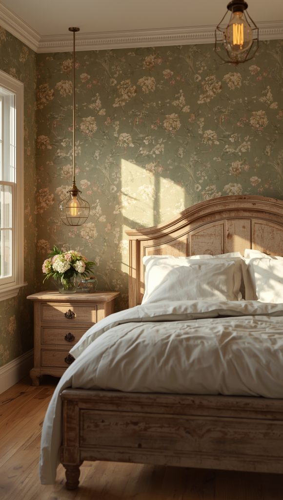 Floral Retro Interiors with Sage Wallpaper