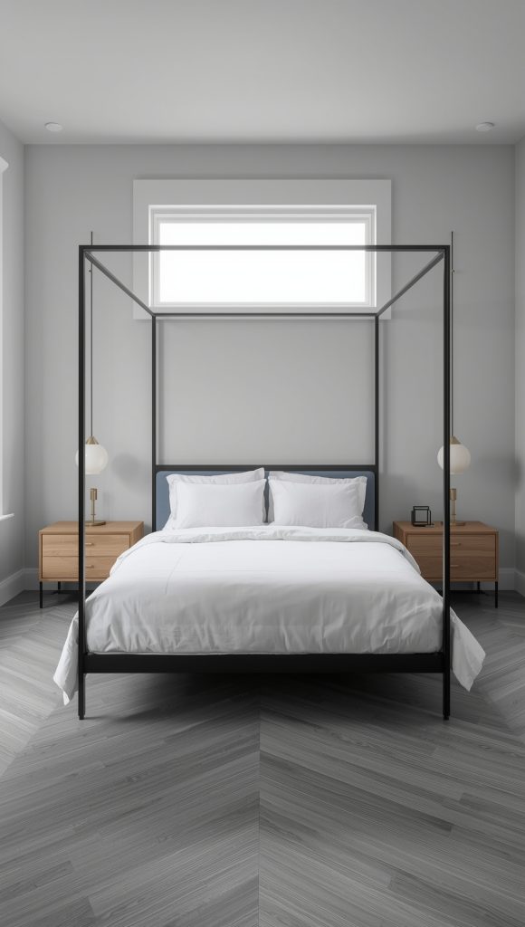 Modern Black Metal Canopy Bed