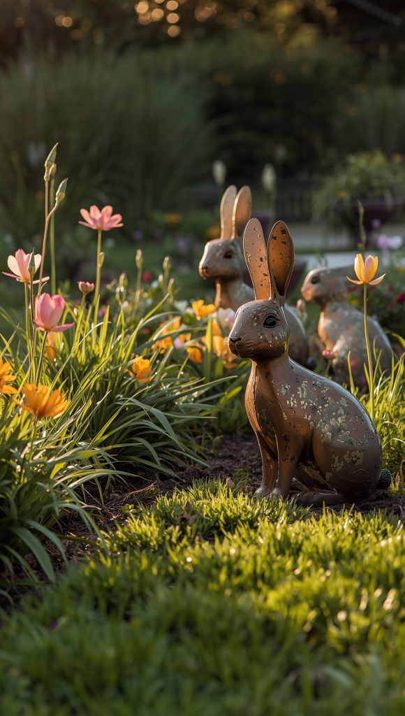 Metal Bunny Garden Sculptures