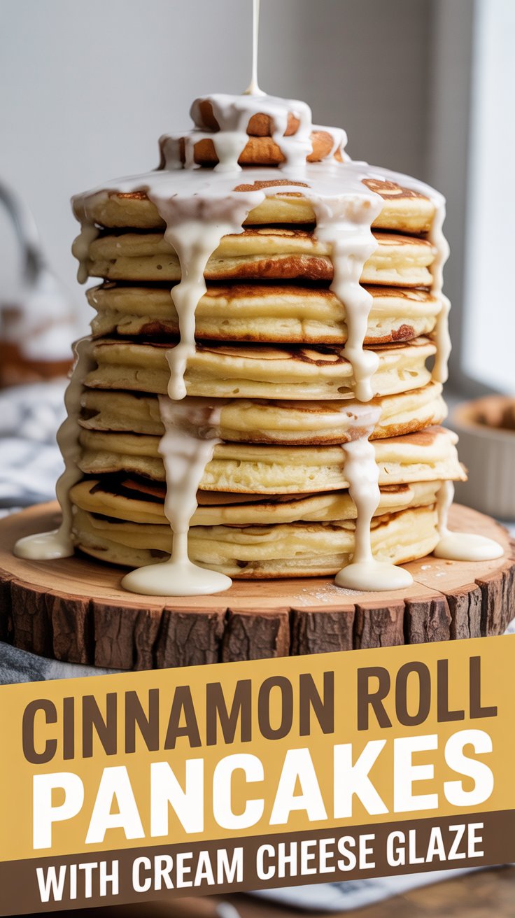Cinnamon Roll Pancakes with Cream Cheese Glaze