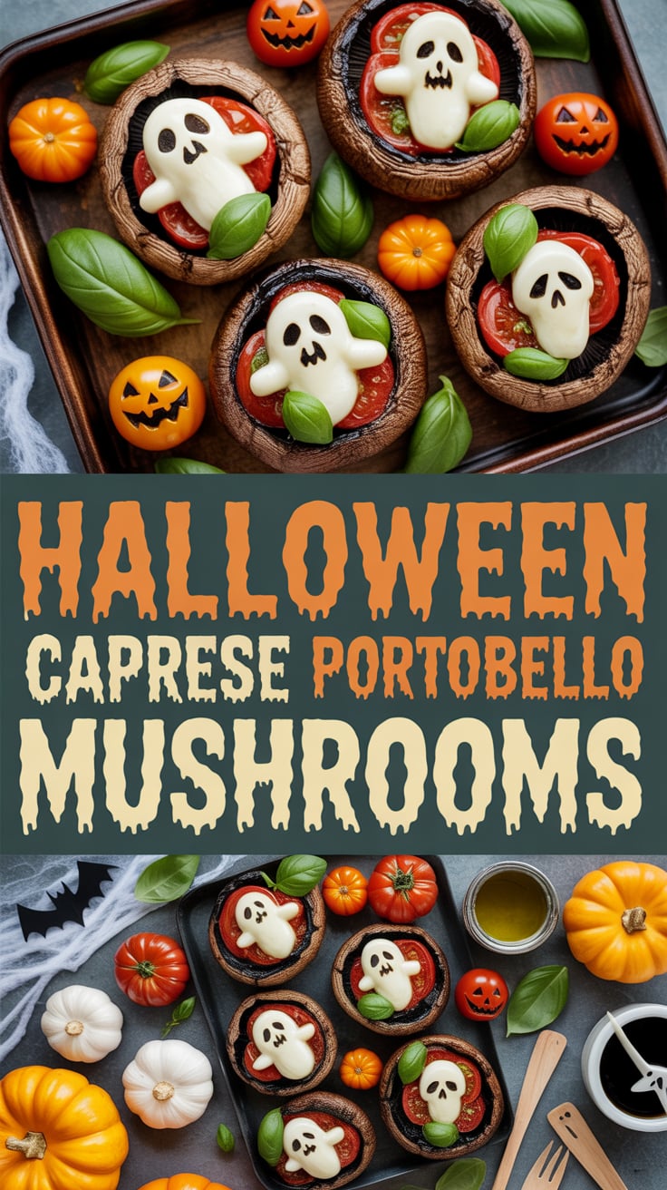 HALLOWEEN CAPRESE STUFFED PORTOBELLO MUSHROOMS