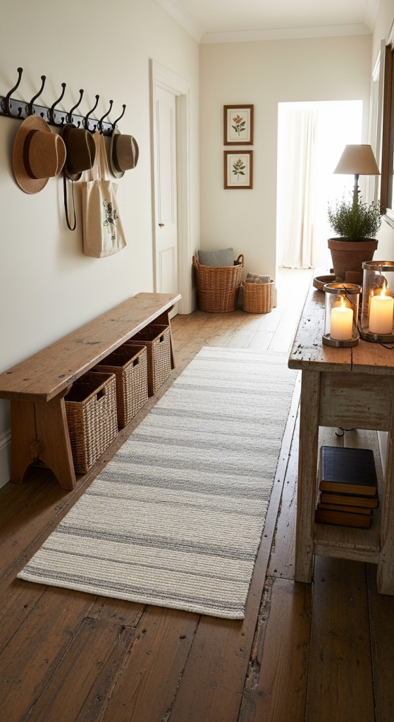 Farmhouse Entryway Decor with Warm Wood Accents