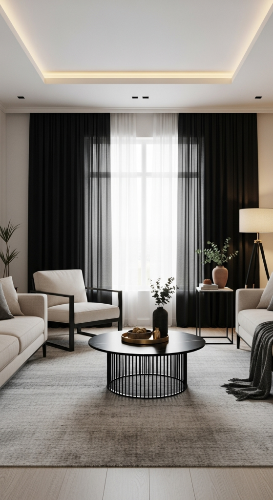 Go All-In with Floor-to-Ceiling Black Drapes