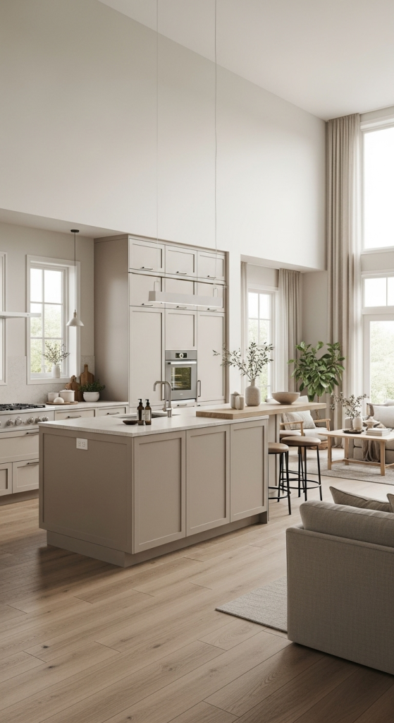 Beige Cabinets in Open Concept Kitchens
