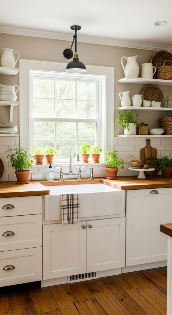 Shaker Cabinets with Butcher Block Countertops – Rustic Charm