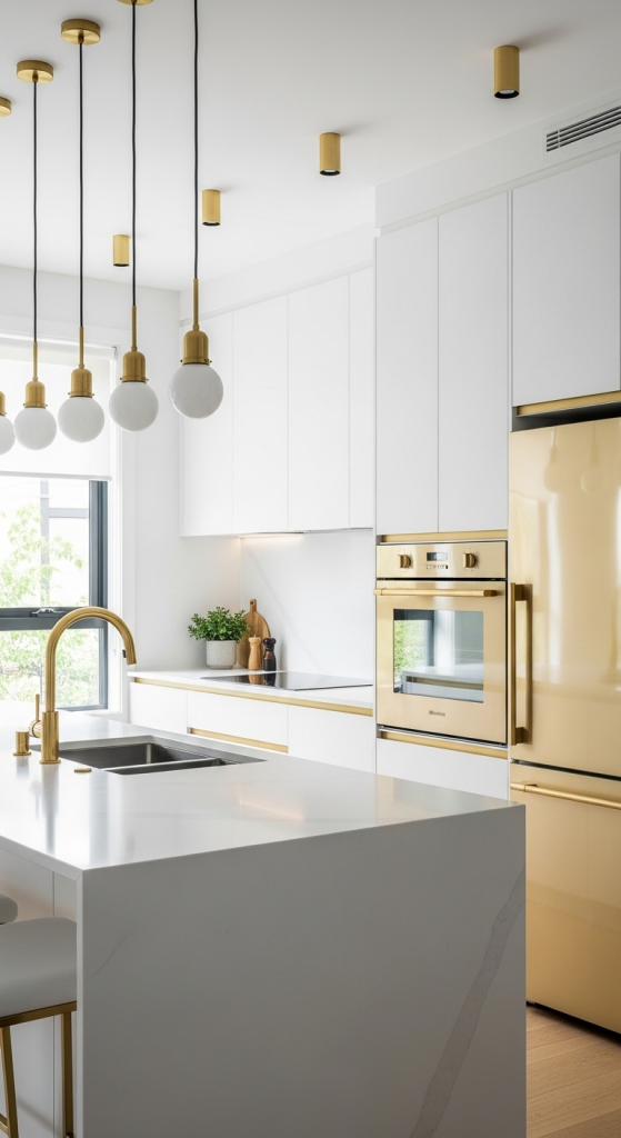 Gold Appliances and Fixtures Steal the Show