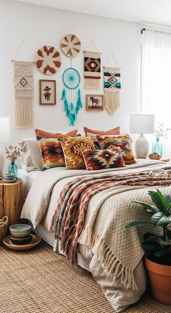 Boho Cowgirl Bedroom Style with Layered Patterns