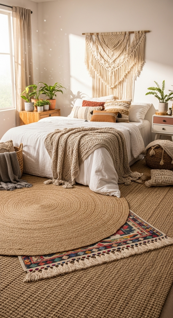 Layering Rugs for That Ultimate Cozy Boho Bedroom Design