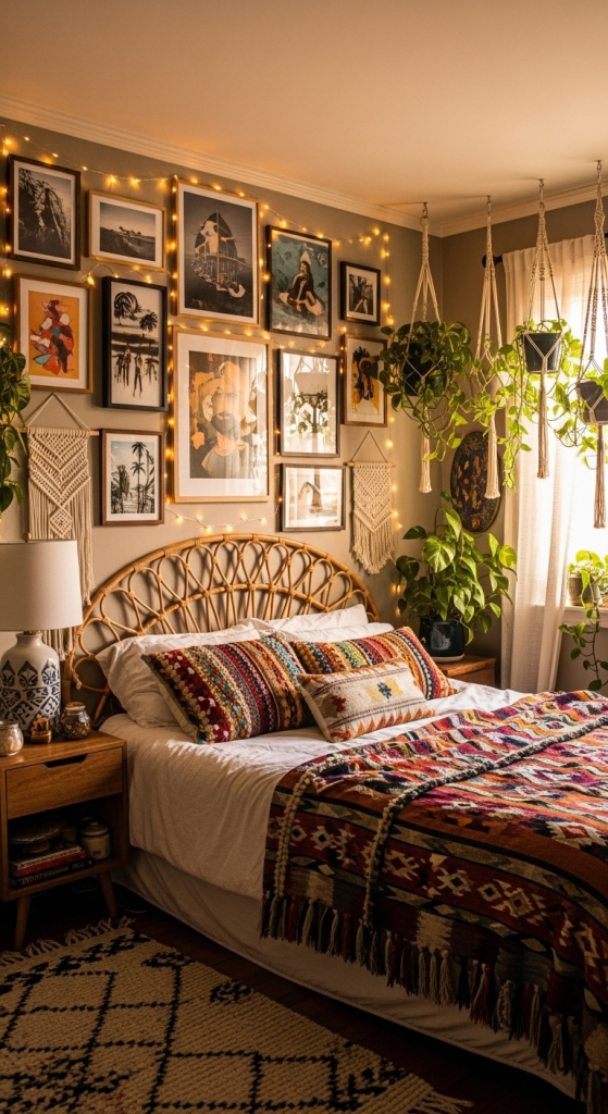 Boho Gallery Wall With Lights