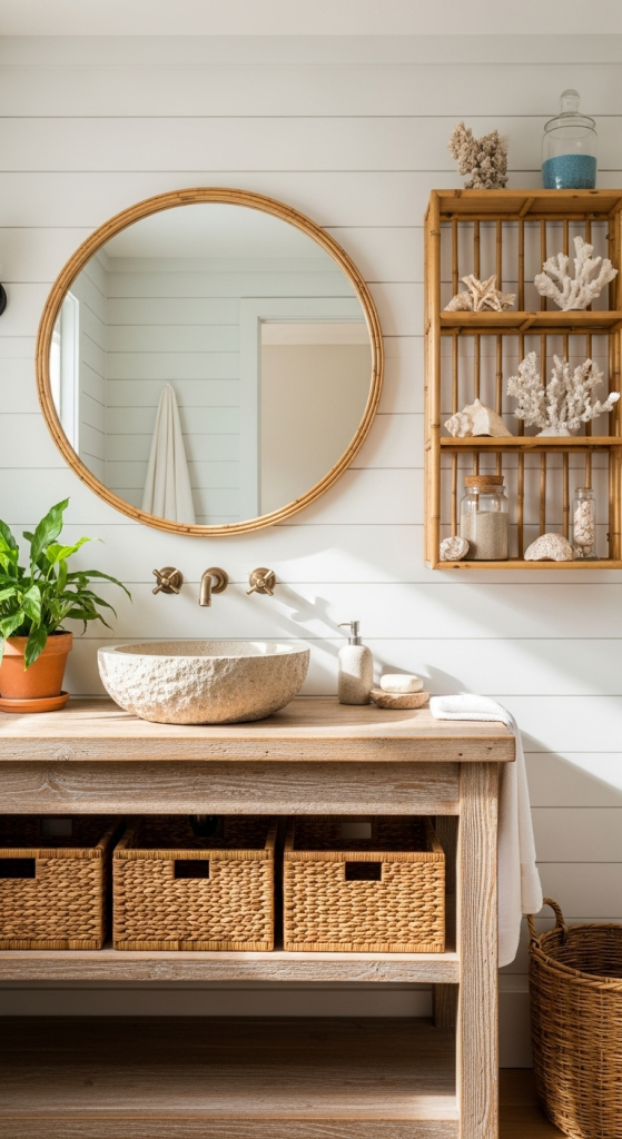 Natural Wood and Rattan Accents