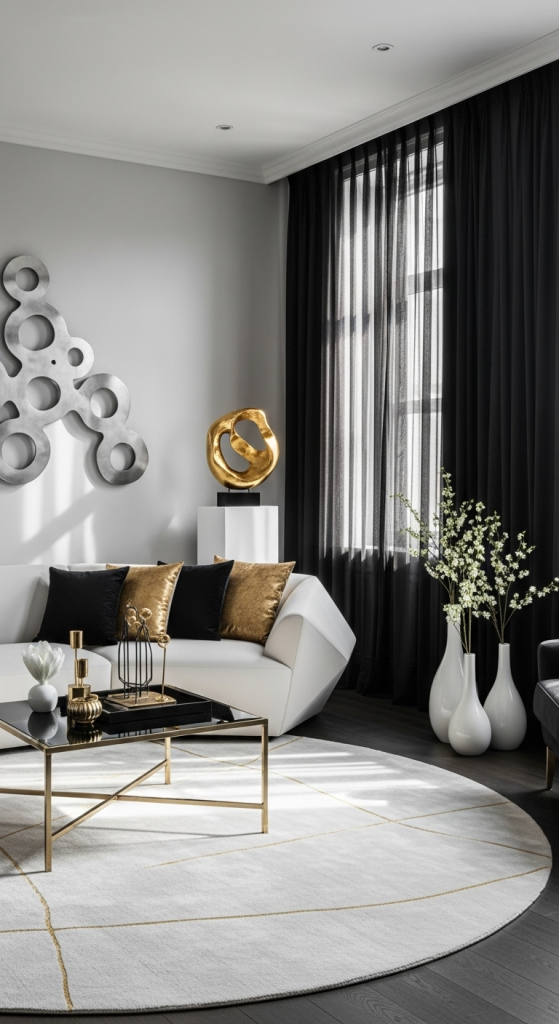 Pair Black Curtains with Metallic Accents