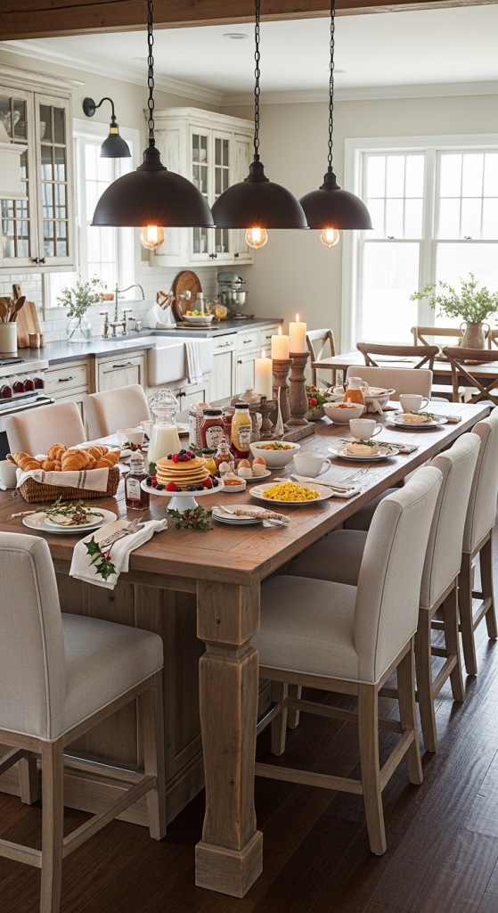 Farmhouse Island Dining Space for Family Gatherings