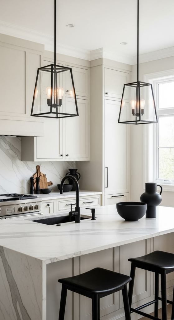 Modern Cream Kitchen with Black Fixtures