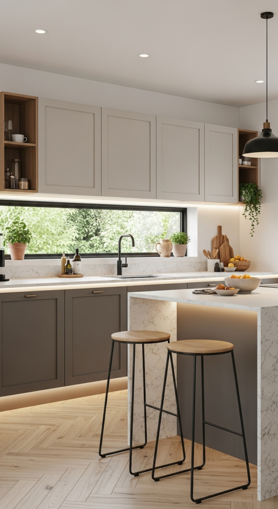 Two-Tone Greige Cabinets