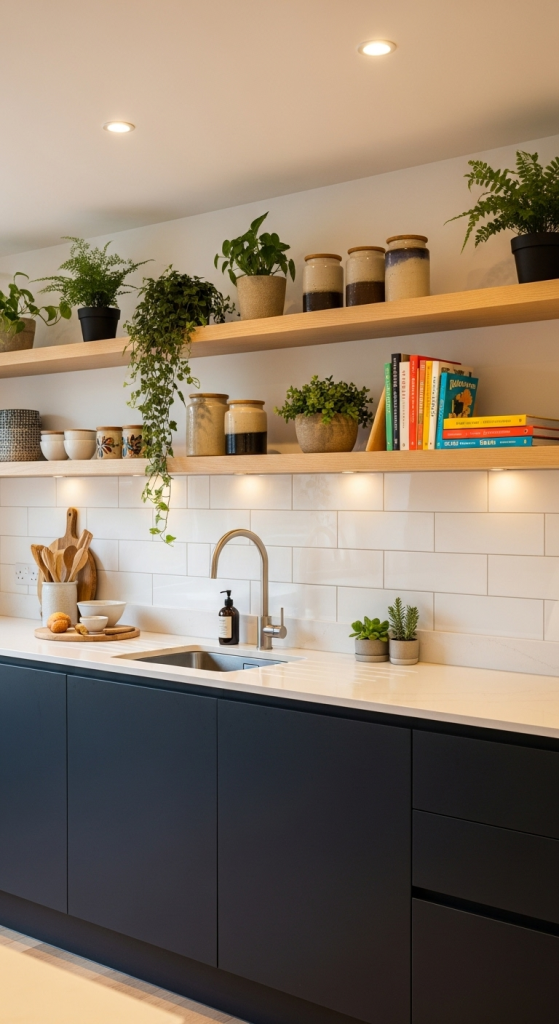 Dark Cabinets with Open Shelving: The Best of Both Worlds