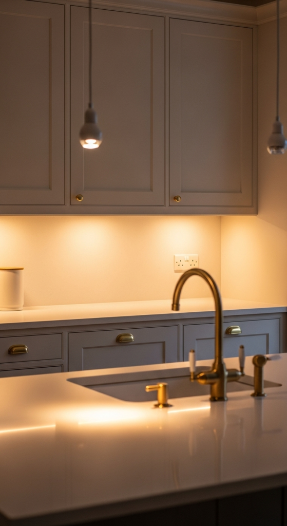 Cream Cabinets with Warm Lighting
