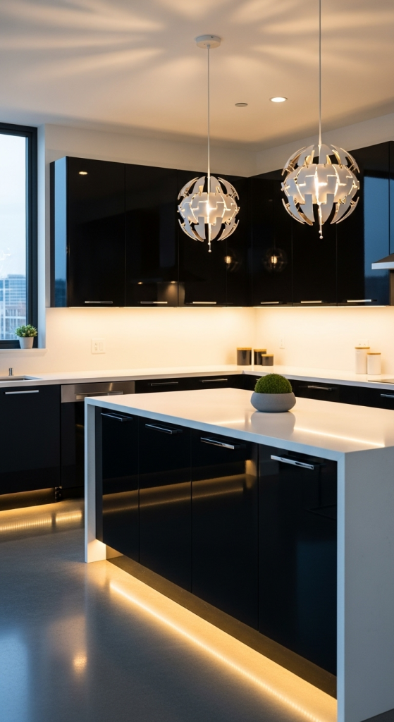High Gloss Dark Cabinets for a Luxe Look
