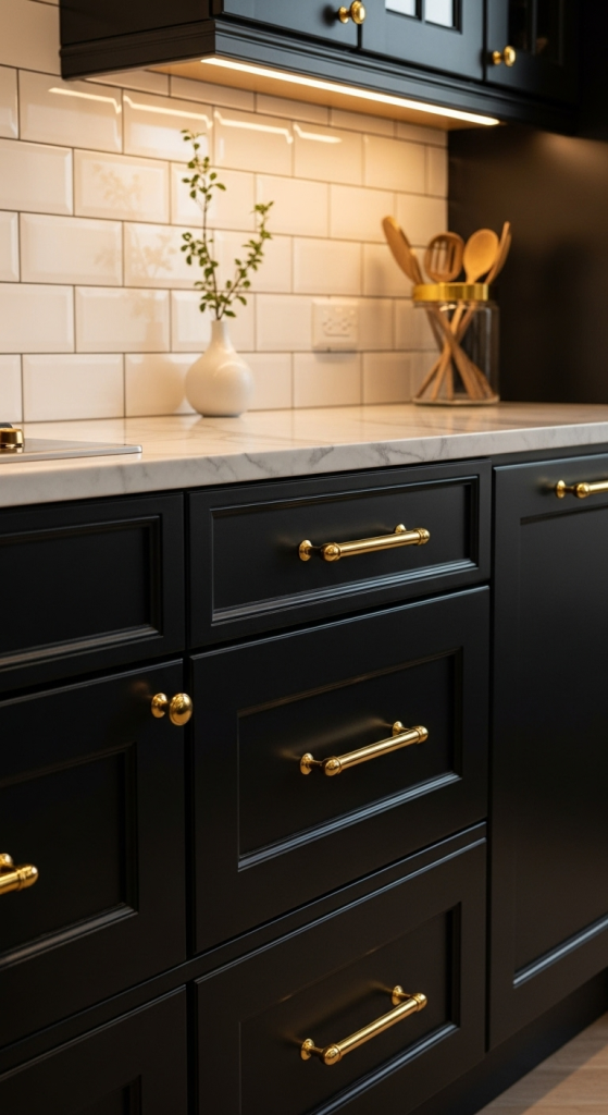 Dark Cabinetry with Contrasting Hardware