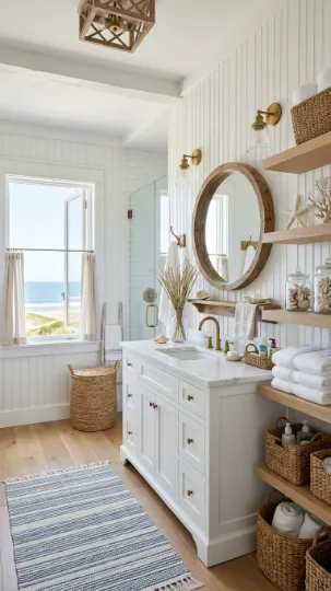All-White Beach Bathroom with Texture