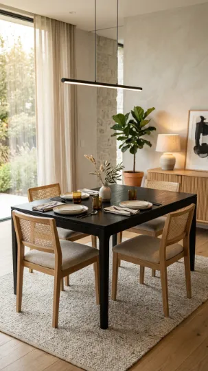 Black-Stained Modern Japandi Dining Table