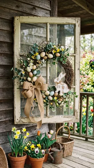 Chippy Window Frame with Wreath