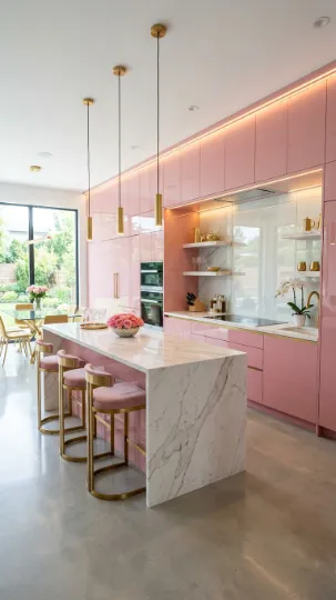 High-Gloss Pink Cabinets for Ultra-Modern Appeal