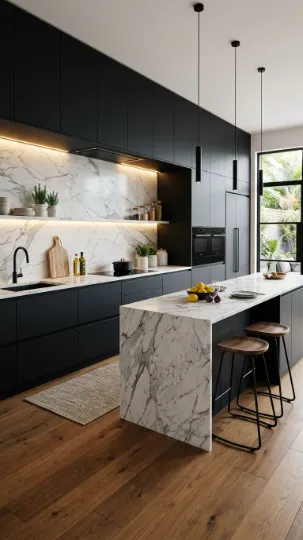 Matte Black Handleless Cabinets