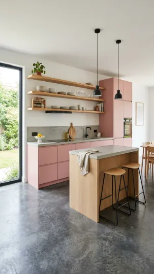 Modern Pink Cabinet Ideas with Flat-Panel Design