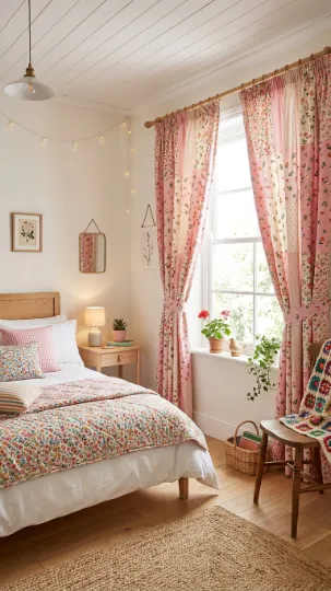 Patterned Pink Curtains for a Fun Twist
