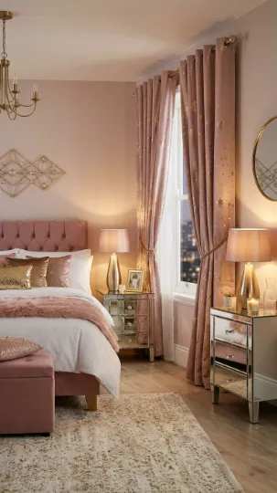 Pink Curtains with Metallic Accents