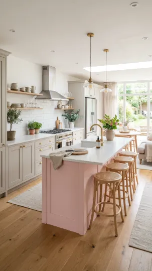 Pink Kitchen Island as a Statement Piece