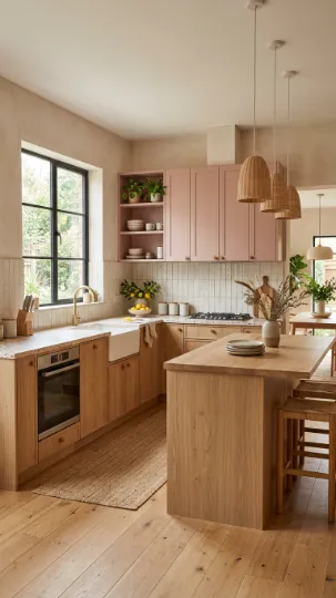 Pink and Wood Combo Cabinets