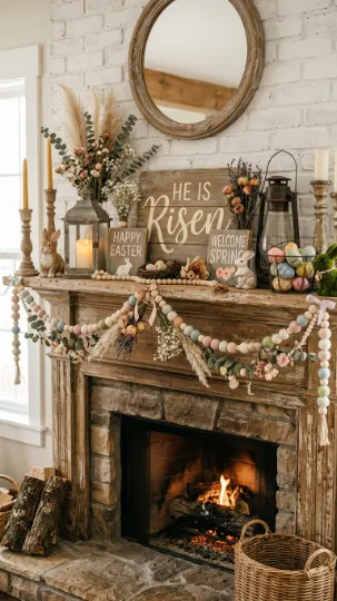 Rustic Easter Mantel Decor