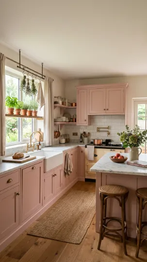Shaker-Style Cabinets in Soft Pink