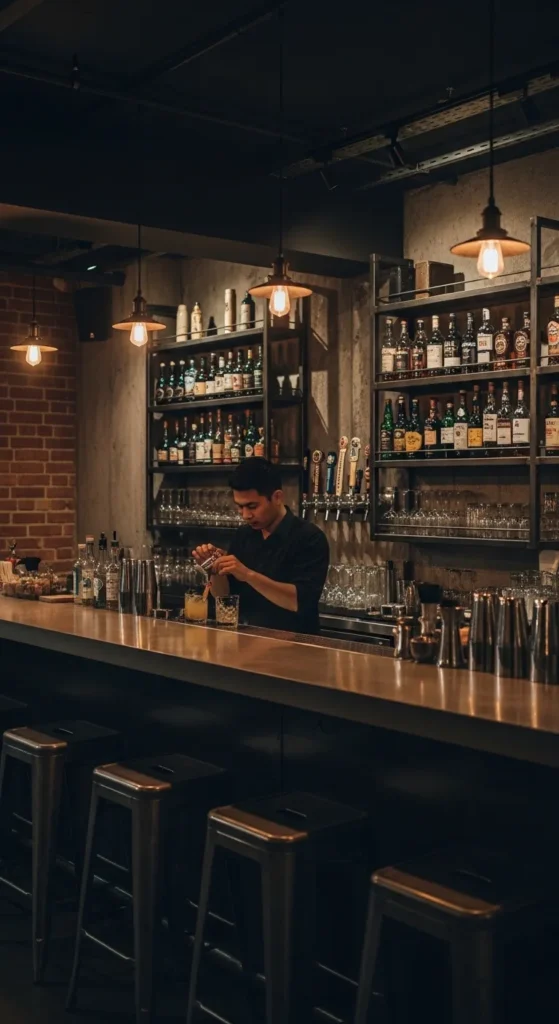 Industrial Style Basement Bar