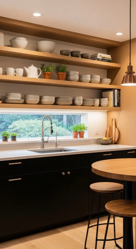 Open Shelving with Black Base