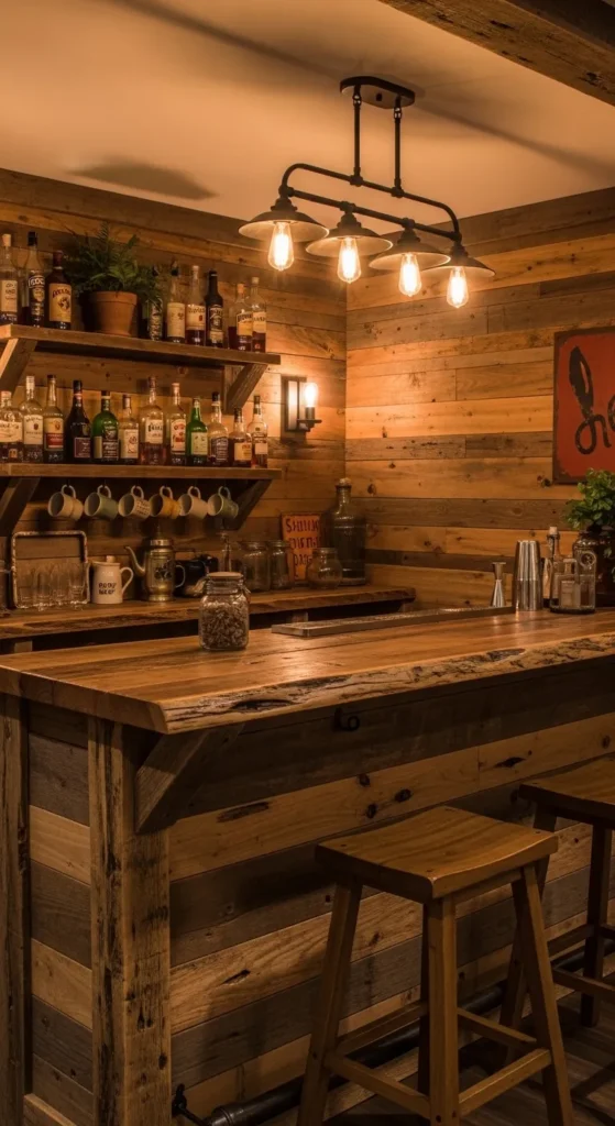 Rustic Wooden Basement Bar