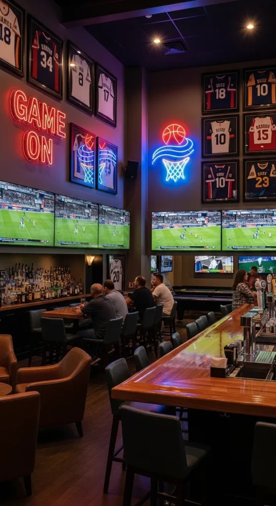 Sports-Themed Basement Bar