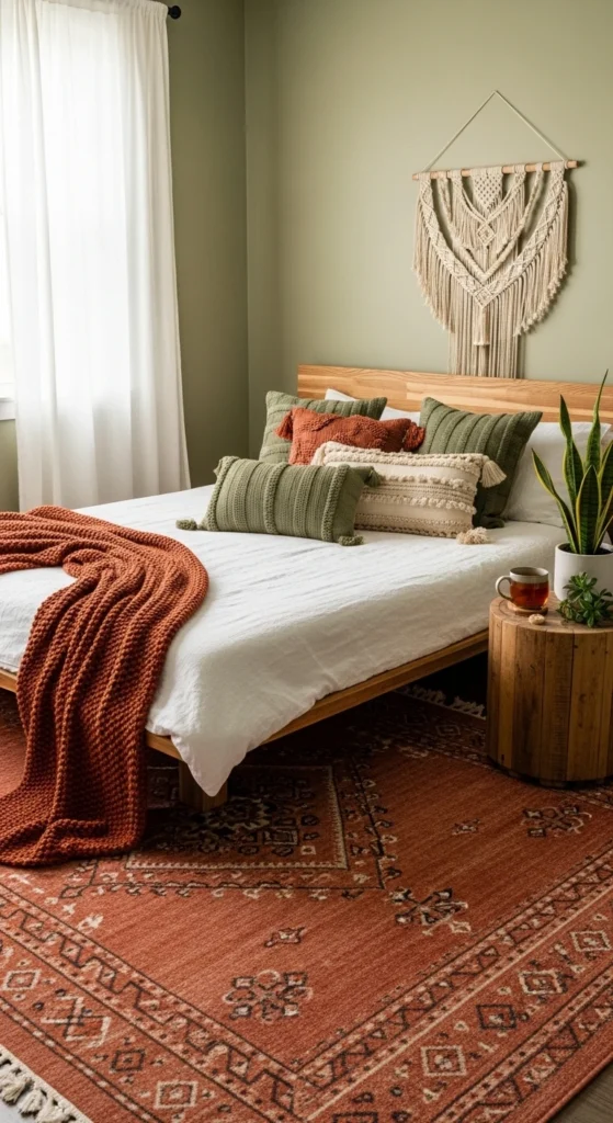 Terracotta Rugs with Green Walls