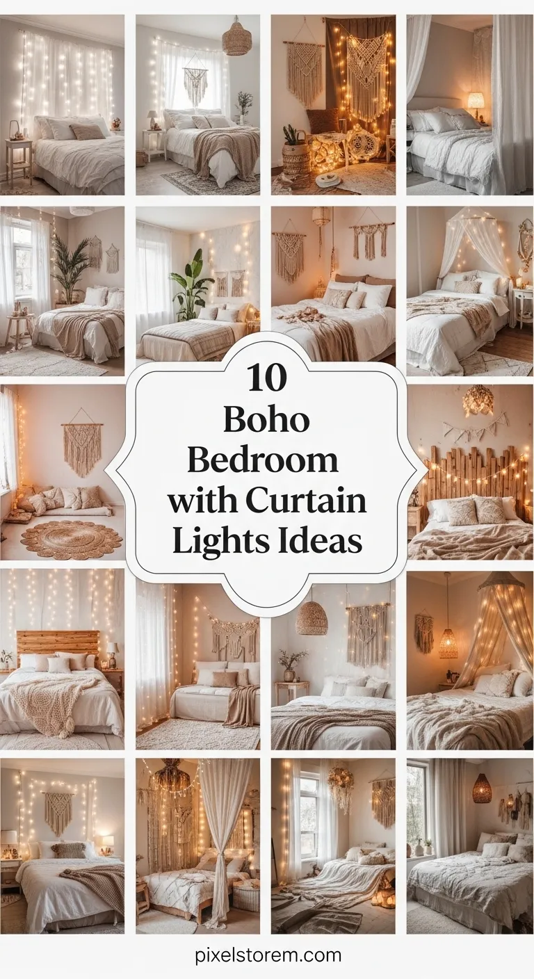 10 Boho Bedroom with Curtain Lights Ideas for a Cozy and Dreamy Space