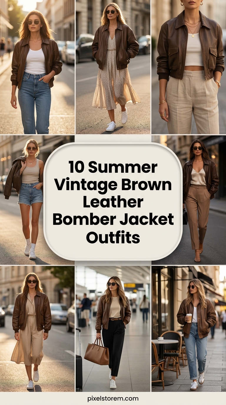10 Summer Vintage Brown Leather Bomber Jacket Outfit Ideas