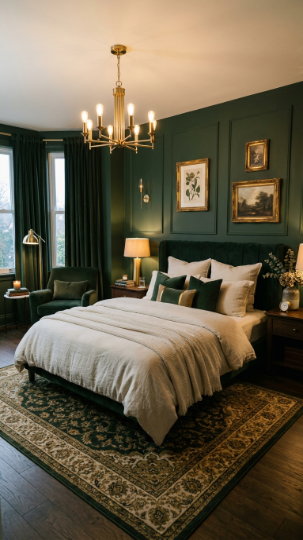 Full Dark Green Walls for a Moody Look
