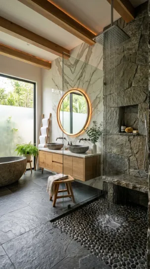 Walk-In Shower with Natural Stone