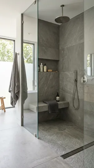 Frameless Shower with Bench