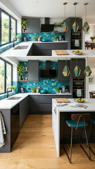 Grey Cabinets with Bold Backsplashes