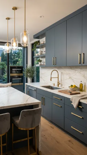 Grey Cabinets with Metallic Hardware